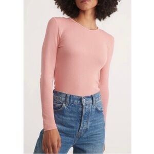 Marine Layer Dusty Pink Lexi Rib Crew Tee Stretch Tencel Long Sleeve Size XL